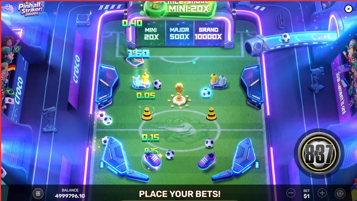 Pinball Striker 20,000x arcade football slot interface